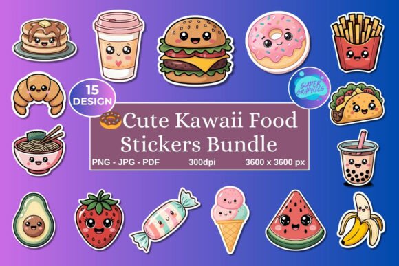 Download Printable Kawaii Food Stickers Bundle - Food Collection