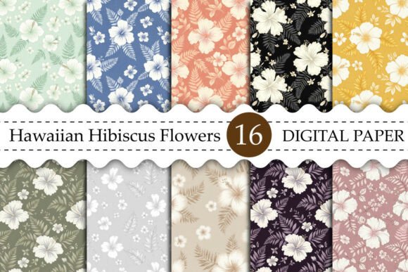 Download Hawaiian Hibiscus Flowers Digital Paper - Hawaiian Collection