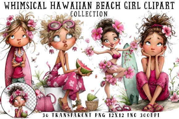 Download Whimsical Hawaiian Beach Girl Clipart - Hawaiian Collection