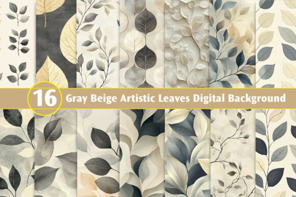 Download Gray Beige Artistic Leaves Digital Backg - Artistic Collection