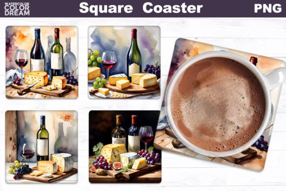 Download Cheese Wine Square Coaster - Cheese Collection