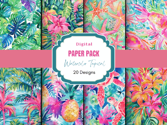Download Watercolor Preppy Tropical Hawaiian Mix - Premium Bundle