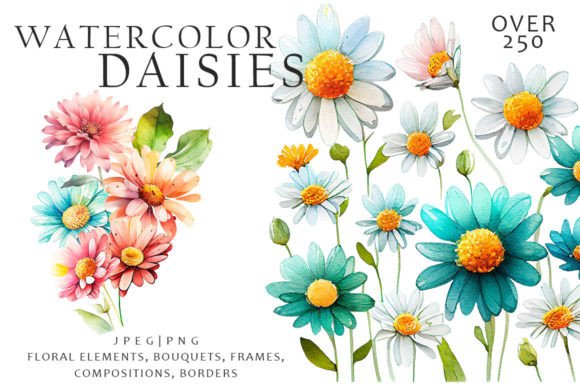 Download Watercolor Daisies Flowers Clipart - Daisies Collection