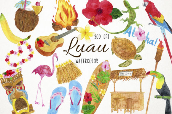 Download Watercolor Luau Clipart Hawaiian Clipart - Hawaiian Collection