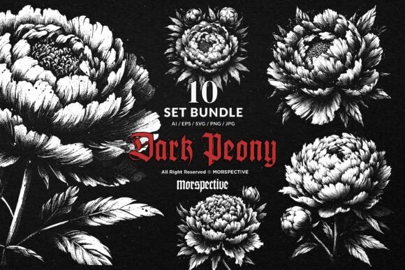 Download 10 Bundle Dark Art Peony Flower Garden - Flower garden Collection